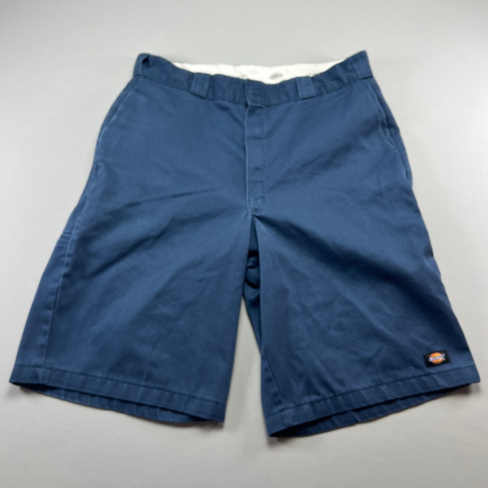 Dickies Work Shorts Mens 38 Blue Cotton Loose Fit Flat Front Wrinkle Resistant